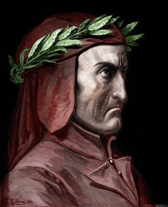 صورة لدانتي أليغيري (1265-1321) ، كاتب إيطالي. نقش لجوستاف دوريه من عام 1860. بواسطة غوستاف دور