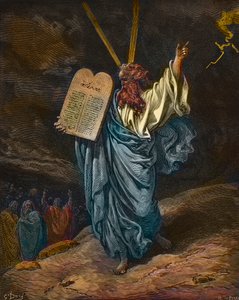 تمثيل موسى مع الألواح الجديدة لقانون جبل سيناء - نقش غوستاف دوري (1832-1883) - تلوين لاحقًا بواسطة غوستاف دور