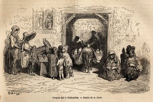 رسم تم التقاطه على الهواء مباشرة: متسولون في فالبادناس (قناة). نقش لتوضيح الرحلة إلى إسبانيا بواسطة الرسام غوستاف دوري (1832-1883) والبارون تش. مفاعل دافيلير ، في عام 1862 ، نُشر في "Le Tour du monde ، nouveau journal des voyages" ، تحت بواسطة غوستاف دور