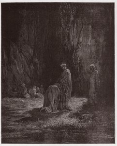 الكوميديا الإلهية (La Divina Comedia ، La Divine Comedie) ، Purgatorio ، Canto 7: الشاعر سورديللو ، مندهش ، يركع أمام فيرجيل - بقلم دانتي أليغييري (1265-1321) - رسم غوستاف دوري (1832-1883) بواسطة غوستاف دور