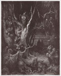 الكوميديا الإلهية (La Divina Commedia ، La Divine Comedie) ، Inferno ، Canto 13: The Harpies in the forest of suicides - بقلم دانتي أليغيري (1265-1321) - رسم من غوستاف دوري (1832-1883) بواسطة غوستاف دور