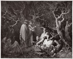 الكوميديا الإلهية (La Divina Commedia ، La Divine Comedie) ، جحيم ، كانتو 13: حالات الانتحار في الغابة - بقلم دانتي أليغيري (1265-1321) - رسم توضيحي لغوستاف دوري (1832-1883) بواسطة غوستاف دور