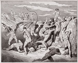الكوميديا الإلهية (La Divina Commedia ، La Divine Comedie) ، Inferno ، Canto 18: Devils and Seducers - بقلم Dante Alighieri (1265-1321) - رسم توضيحي لـ Gustave Dore (1832-1883) بواسطة غوستاف دور