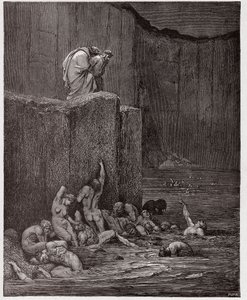 الكوميديا الإلهية (La Divina Commedia ، La Divine Comedie) ، Inferno ، Canto 18: Paramours و flatterers في الدائرة الثامنة - بواسطة Dante Alighieri (1265-1321) - رسم من Gustave Dore (1832-1883) بواسطة Gustave Dore
