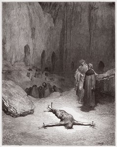 الكوميديا الإلهية (La Divina Commedia ، La Divine Comedie) ، Inferno ، Canto 23: الفريسي المصلوب بين المنافقين - بقلم دانتي أليغيري (1265-1321) - رسم من غوستاف دوري (1832-1883) بواسطة غوستاف دور