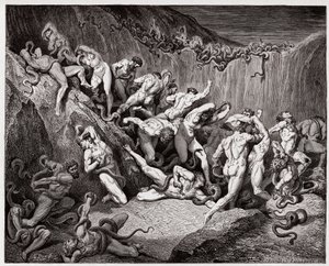 الكوميديا الإلهية (La Divina Commedia ، La Divine Comedie) ، Inferno ، Canto 24: اللصوص الذين تعذبهم الثعابين - بقلم دانتي أليغيري (1265-1321) - رسم غوستاف دوري (1832-1883) بواسطة غوستاف دور