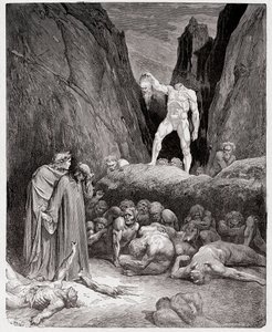 الكوميديا الإلهية (La Divina Commedia ، La Divine Comedie) ، Inferno ، Canto 28: الرأس المقطوع لـ Bertrand de Born يتحدث إلى Dante - بقلم Dante Alighieri (1265-1321) - رسم من Gustave Dore (1832-1883) بواسطة غوستاف دور