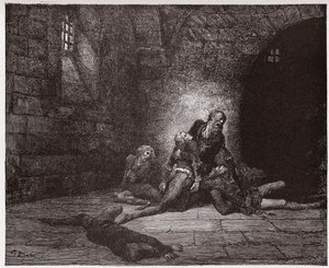 الكوميديا الإلهية (لا ديفينا كوميديا ، الكوميديا الإلهية) ، جحيم ، كانتو 33: مات جادو أمام أعين والده - بقلم دانتي أليغيري (1265-1321) - رسم غوستاف دوري (1832-1883) بواسطة غوستاف دور