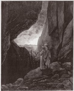 الكوميديا الإلهية (La Divina Commedia ، La Divine Comedie) ، Inferno ، Canto 34: Virgil و Dante يصعدان إلى العالم العلوي - بواسطة Dante Alighieri (1265-1321) - رسم من Gustave Dore (1832-1883) بواسطة غوستاف دور