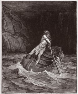 الكوميديا الإلهية (La Divina Commedia ، La Divine Comedie) ، Inferno ، Canto 3: Charon (Caron) on the River Acheron - بواسطة Dante Alighieri (1265-1321) - رسم من Gustave Dore (1832-1883) بواسطة غوستاف دور