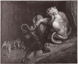 الكوميديا الإلهية (La Divina Commedia ، La Divine Comedie) ، Inferno ، Canto 5: مينوس يحكم على التجاوزات ويرسل الأرواح - بقلم دانتي أليغييري (1265-1321) - رسم من غوستاف دوري (1832-1883) بواسطة غوستاف دور