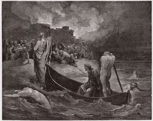 الكوميديا الإلهية (La Divina Commedia ، La Divine Comedie) ، جحيم ، كانتو 8: نزول فيرجيل ودانتي في قلعة ديس - بقلم دانتي أليغيري (1265-1321) - رسم توضيحي لغوستاف دوري (1832-1883) بواسطة غوستاف دور