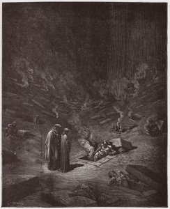 الكوميديا الإلهية (La Divina Commedia ، La Divine Comedie) ، جحيم ، كانتو 9: القبور المحترقة للهرطقة - بقلم دانتي أليغييري (1265-1321) - رسم من غوستاف دوري (1832-1883) بواسطة غوستاف دور