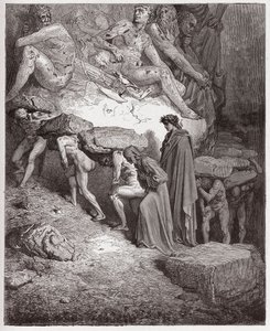 الكوميديا الإلهية (La Divina Commedia ، La Divine Comedie) ، Purgatorio ، كانتو 11: أرواح الكبرياء ، تحمل الحجارة الثقيلة - بقلم دانتي أليغيري (1265-1321) - رسم من غوستاف دوري (1832-1883) بواسطة غوستاف دور