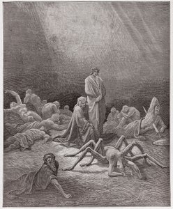 الكوميديا الإلهية (La Divina Commedia ، La Divine Comedie) ، Purgatorio ، Canto 12: دانتي يرى روح أراكني - بقلم دانتي أليغيري (1265-1321) - رسم من غوستاف دوري (1832-1883) بواسطة غوستاف دور
