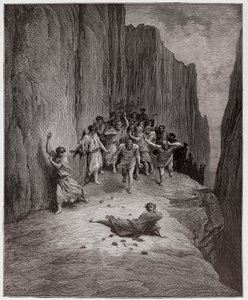 الكوميديا الإلهية (La Divina Commedia ، La Divine Comedie) ، Purgatorio ، Canto 15: رؤية دانتي لرجم ستيفن - بقلم دانتي أليغيري (1265-1321) - رسم توضيحي لغوستاف دوري (1832-1883) بواسطة غوستاف دور