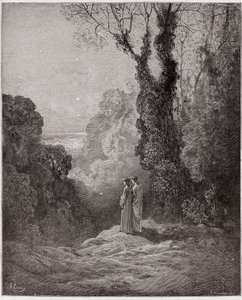 الكوميديا الإلهية (La Divina Commedia ، La Divine Comedie) ، Purgatorio ، Canto 1: يرى الشعراء جمال كوكب الزهرة في سماء الصباح - بقلم دانتي أليغيري (1265-1321) - رسم توضيحي لغوستاف دوري (1832-1883) بواسطة غوستاف دور
