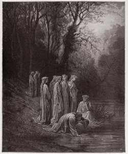 الكوميديا الإلهية (La Divina Commedia ، La Divine Comedie) ، Purgatorio ، كانتو 33: مشروبات Dante of the River Eunoe - بواسطة Dante Alighieri (1265-1321) - رسم من Gustave Dore (1832-1883) بواسطة غوستاف دور