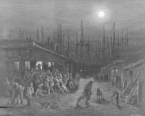 "The Docks - Night Scene" ، لندن ، ١٨٧٢ بواسطة غوستاف دور