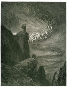 جهنم دانتي أليغيري (الكوميديا ​​الإلهية) التي رسمها غوستاف دوري. الطبعة الفرنسية عام 1861. "العاصفة الجهنمية التي لا تبقى / تهزم الأرواح بنهبها. (الإعصار الجهنمي ، الذي لا يتوقف أبدًا ، يجذب الأرواح إلى زوبعته) "، بواسطة غوستاف دور
