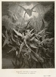 سقوط الملائكة ، مشهد من الفردوس المفقود بواسطة جون ميلتون (1608-1674) ، رسم إيضاحي لجوستاف دوري '(1832-1883) بواسطة غوستاف دور