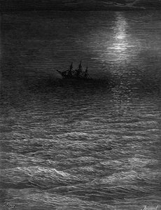السفينة المارونة في بحر مقمر ، مشهد من "The Rime of the Ancient Mariner" بواسطة ST Coleridge ، نشره Harper und Brothers ، نيويورك ، 1876 (نقش wwod) بواسطة غوستاف دور