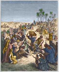 تكاثر الخبز - المسيح يطعم الجموع (خبز وفير المسيحية نقش الحشود للأسماك) - نقش في "إنجيل إنستري" بقلم غوستاف دوري (1832-1883) - نقش من "الكتاب المقدس دوري" بواسطة غوستاف دور