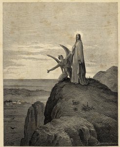 "تجربة المسيح" يقود يسوع إلى الصحراء يجربه الشيطان. رسم توضيحي لغوستاف دور (1832-1883) للكتاب المقدس. 1866 بواسطة غوستاف دور