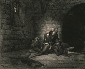 ثم قام جدو بقدمي الخارجين بقذفه ، وهو يبكي ، لم يساعدني والدي !، c1890. بواسطة غوستاف دور