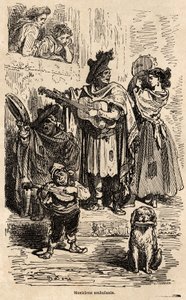 موسيقيون مسافرون في فالنسيا ، رسمهم غوستاف دوري (1832-1883) ، لتوضيح رحلته إلى إسبانيا مع C.Davillier ، في 1862. نقش في "" Le tour du monde "، تحرير إدوارد شارتون بواسطة غوستاف دور
