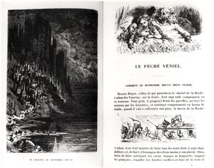 صفحتان مصورتان من "Les Contes Drolatiques" من تأليف هونور دي بلزاك (1799-1850) منقوش بواسطة هيليودور جوزيف بيسان (1822-1890) بواسطة غوستاف دور