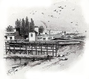 الحافلات المائية (قوارب الركاب) ورش إصلاح على نهر السين في باريس) رسم غوستاف فرايبونت (1849-1923) مستمد من "La seine a travers Paris" من تصميم Saint- Juirs