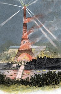 أضاء برج إيفل خلال معرض العالم في باريس 1889 رسم غوستاف فرايبونت (1849-1923) مستوحى من "لا سين أ ترافيرس باريس" لسان جوير