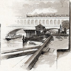 Le viaduct du point du Jour، Boulogne-Billancourt (منظر لجسر جسر منطقة Point du jour، Boulogne Billancourt) رسم بواسطة Gustave Fraipont (1849-1923) من Saint-Juirs بواسطة غوستاف فرايبونت