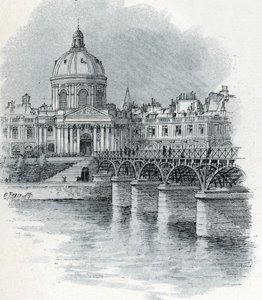 منظر لمعهد فرنسا وجسر جسر الفنون في باريس رسم غوستاف فرايبونت (1849-1923) مأخوذ من لوحة "La seine a travers Paris" لسان جويرس. بواسطة غوستاف فرايبونت