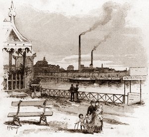منظر لمربع Quai de Javel في باريس ، Actuel quai André-Citroen (منظر لمركب Andre Citroen المعروف سابقًا باسم Quai de Javel ، باريس) رسم لجوستاف فرايبونت (1849-1923) مستوحى من "La seine a travers Paris" لسان جوير
