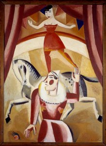 Circus III بهلوان Ecuyere في حالة توازن على حصان ومهرج على مسار سيرك يقدمان عرضًا. رسم غوستاف دي سميت (1877-1943) 1926 صن. 1،3x1،1 م غرونوبل ، متحف الفنون الجميلة انتباه! قد يخضع استخدام هذا العمل لترخيص من جهة خارجية