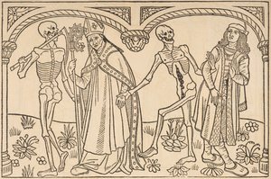 الموت يأخذ الأسقف والنبلاء ، من La danse macabre des femmes. ومناقشة الجسد والنصل 