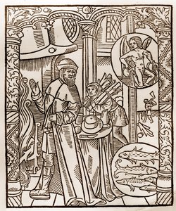 تقويم Shepherd - عمال الأشهر - فبراير - نقش خشبي من كتاب 1496 الذي طبعه جاي مارشانت (جويدو ميركاتور) في تروا - نقش الخشب في "" Le grand Calendrier et compost des Shepherds "" -