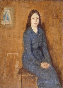 فتاة جالسة ترتدي فستانًا أزرق مرقط ، 1914-1915 بواسطة جوين جون