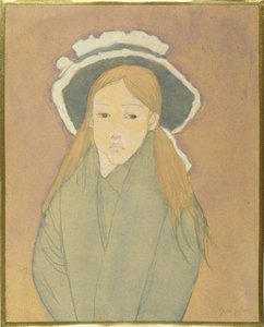 فتاة ذات قبعة كبيرة وشعر بلون القش ، 1910s (مرحاض ، غواش و غرافيت على ورق) بواسطة جوين جون