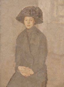 امرأة شابة ترتدي قبعة كبيرة ، 1917-25 (زيت على قماش موضوعة على متنها)