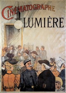 ملصق للمصور السينمائي للأخوين لوميير في المقهى الكبير في ديسمبر 1895 (رسم توضيحي)