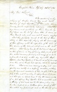 نداء من أعضاء شركة Captain Eppstein's Company ، Boonville Home Guards ، سجن الكابيتول ، جيفرسون سيتي ، إلى اللواء فريمونت ، 1 أكتوبر 1861 ، الميجور جنل. فريمونت سيدي. الموقعون أدناه من مواطني مقاطعة كوبر مو والراحل بواسطة HL Hoefer