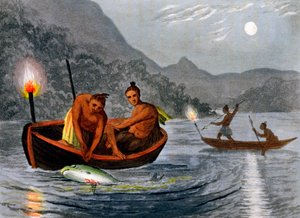 الهنود الحمر يصطادون بواسطة مصباح يدوي في أمريكا الشمالية ، 1813