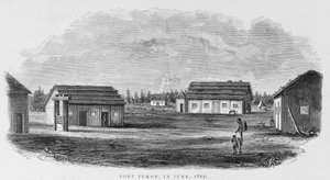حصن يوكون ، يونيو 1867 ، من "ألاسكا ومواردها" ، بقلم ويليام هـ. دال ، نقش بواسطة جون أندرو ، حانة. 1870