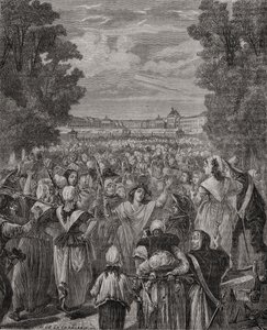 مسيرة النساء في فرساي ، من 5 إلى 6 أكتوبر 1789 ، منقوش بواسطة Pannemaker-Ligny ، من "Histoire de la Revolution Française" بواسطة Louis Blanc (1811-1882)