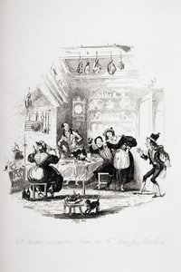 يصادف Job Trotter سام في مطبخ السيد Muzzle ، رسم توضيحي من `` أوراق بيكويك &39;&39; تشارلز ديكنز (1812-70) تم نشره عام 1837 (انظر أيضًا 259100) بواسطة هابلوت نايت براون