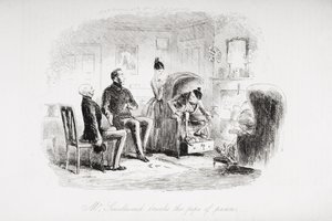 السيد Smallweed يكسر أنبوب السلام ، التوضيح من "منزل كئيب" بواسطة تشارلز ديكنز (1812-1870) المنشور عام 1853 بواسطة هابلوت نايت براون