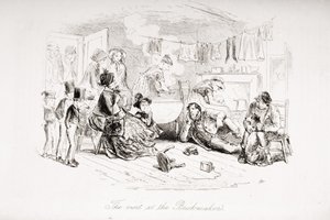 الزيارة التي قام بها تشارلز ديكنز (1812-1870) إلى Brickmaker&39;s&39;s ، توضيح من "Bleak House" نُشر عام 1853 بواسطة هابلوت نايت براون